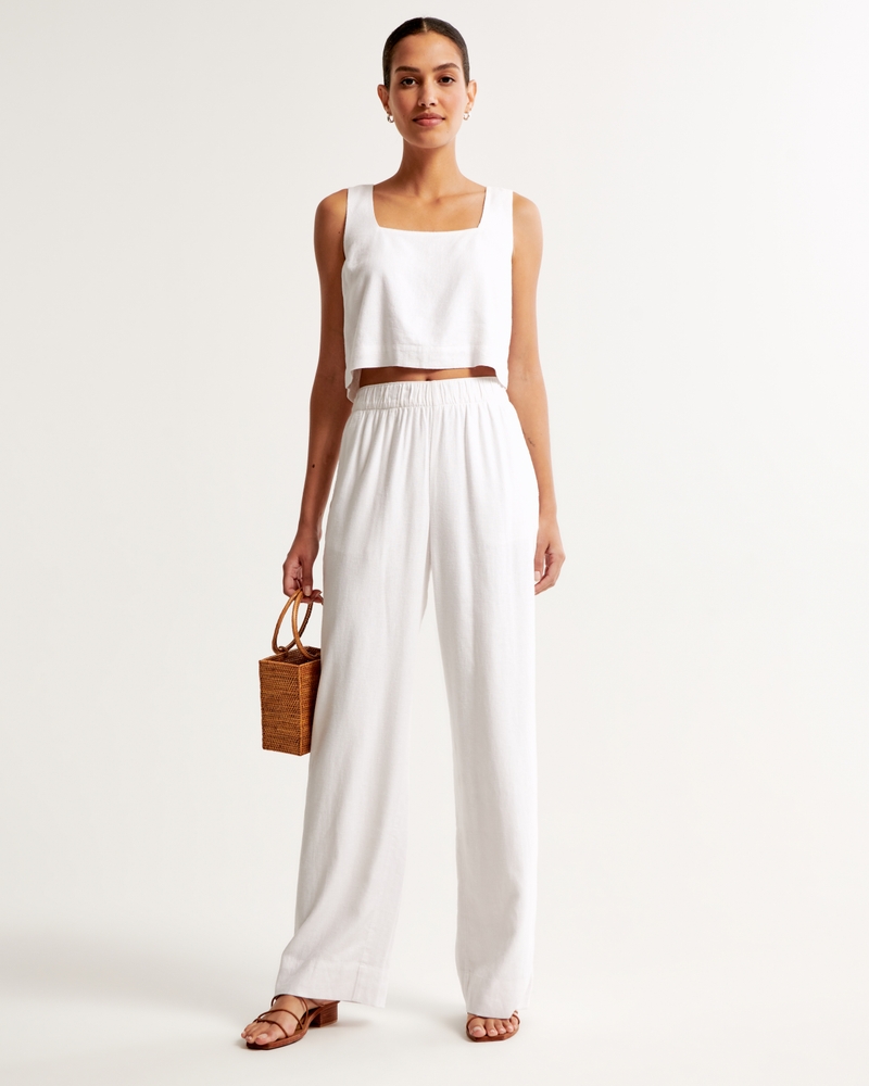 Premium Linen Scallop-Hem Set Top