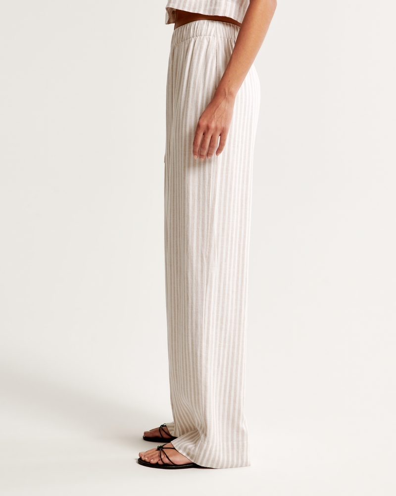 Wide Leg Linen Pants - Bluebell and Ivory Stripe
