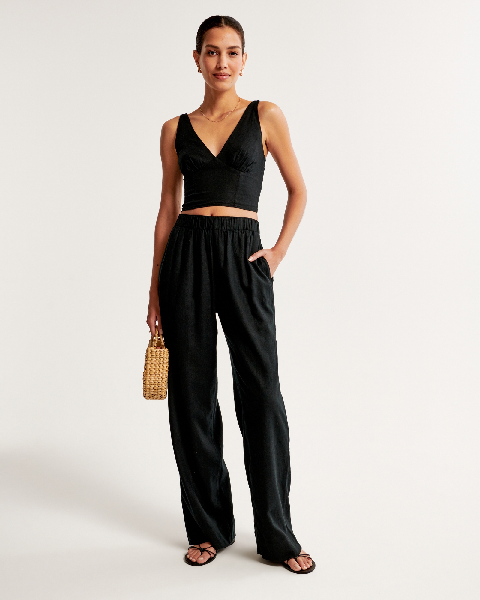 Relaxed Linen Pull On Pants - Black