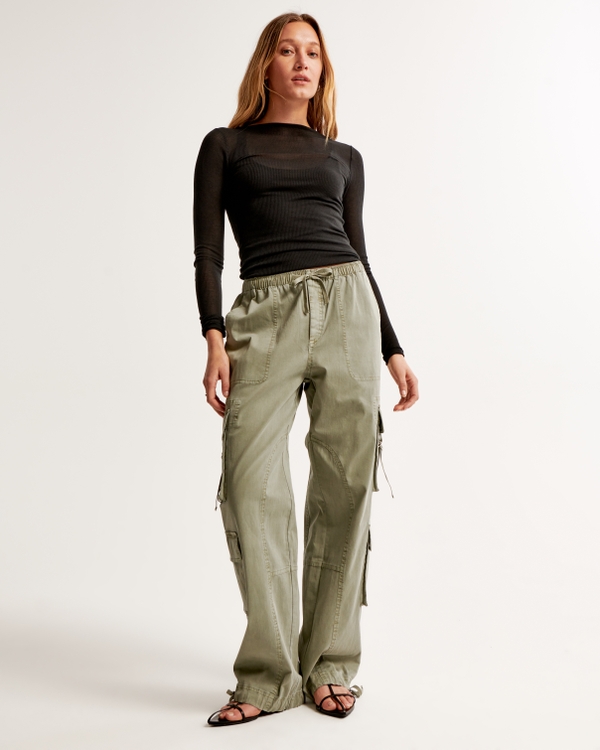 High Rise Baggy Cargo Pant, Green