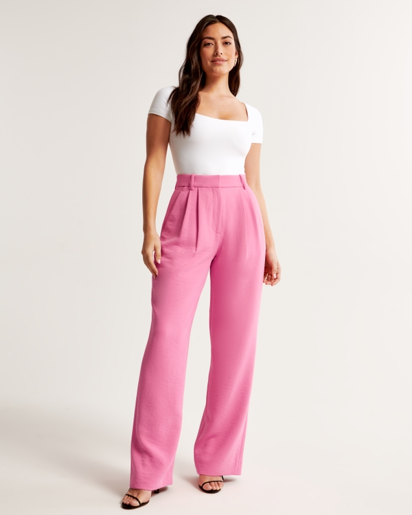 Curve Love A&F Sloane Tailored Premium Crepe Pant, Pink