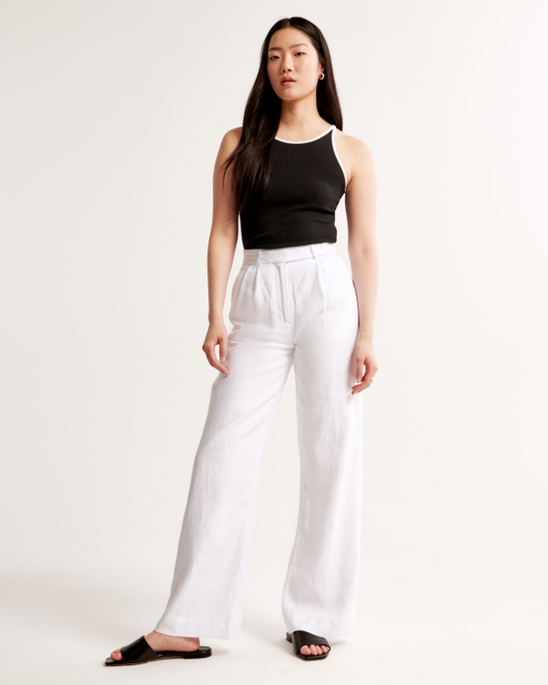 A&F Sloane Tailored Premium Linen Pant, White