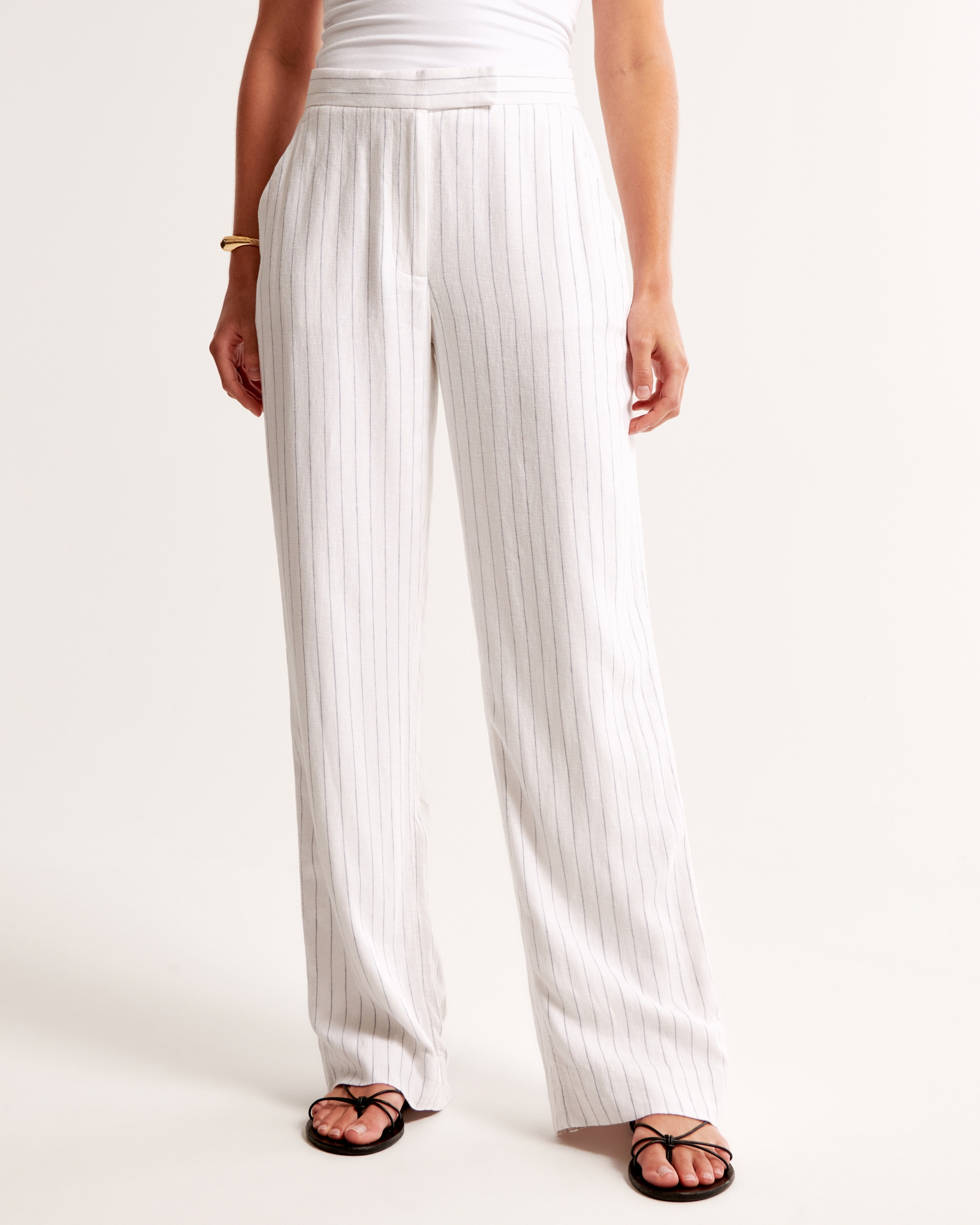 Linen-Blend Tailored Straight Pant