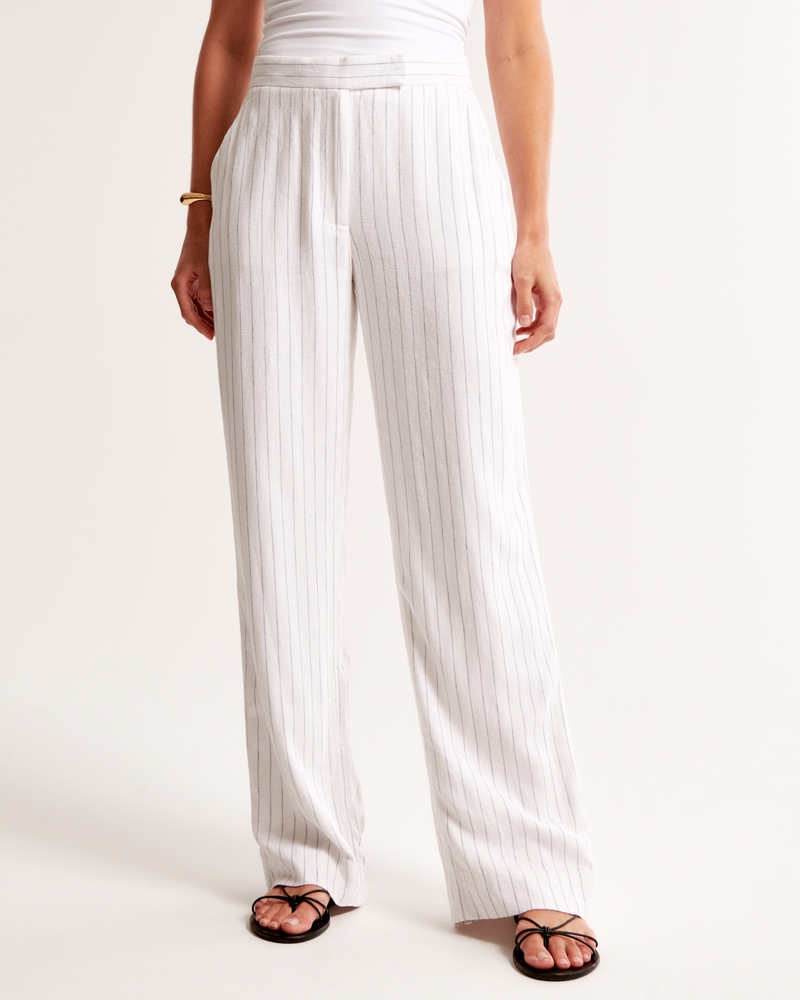Linen-Blend Tailored Straight Pant