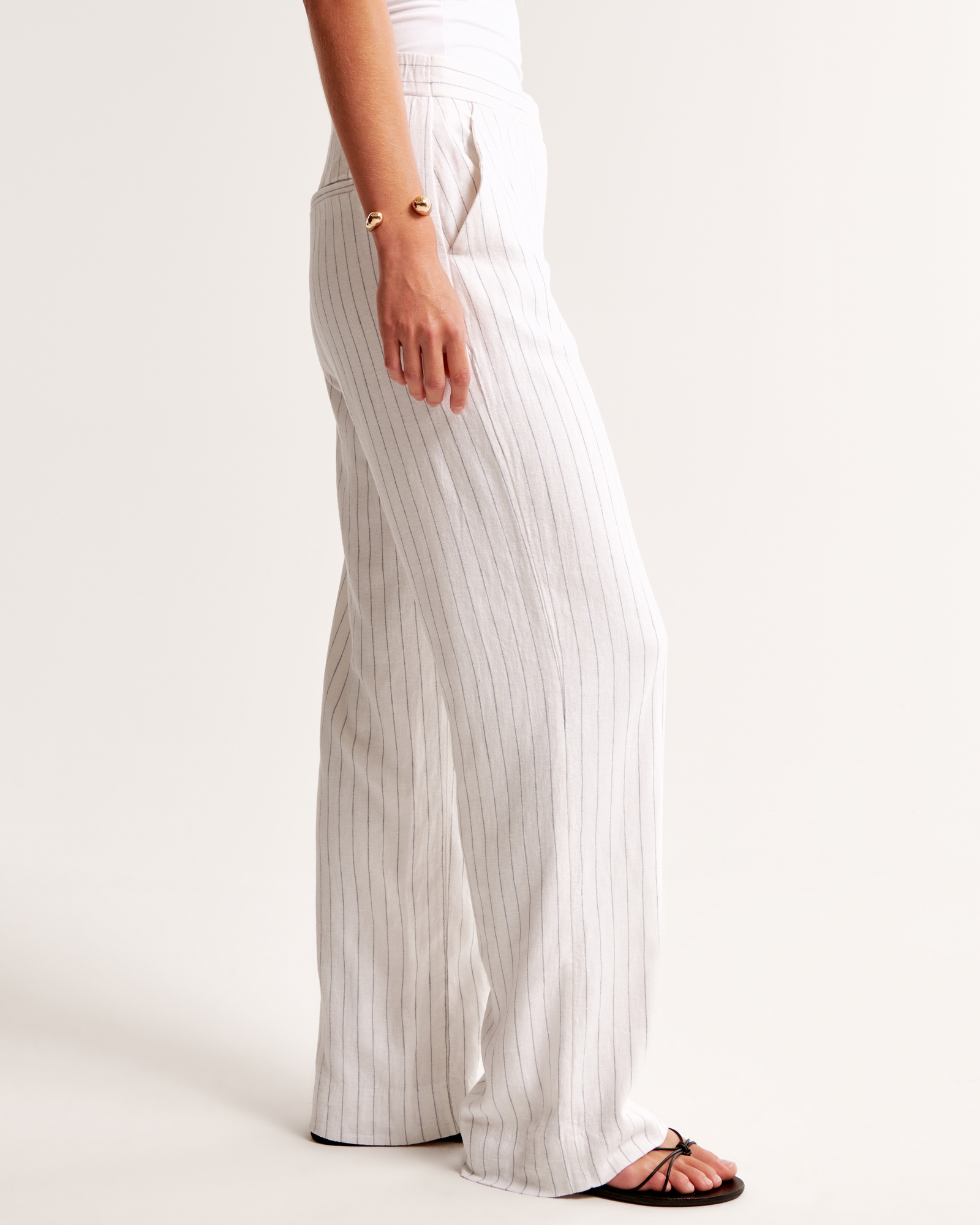 Linen-Blend Tailored Straight Pant