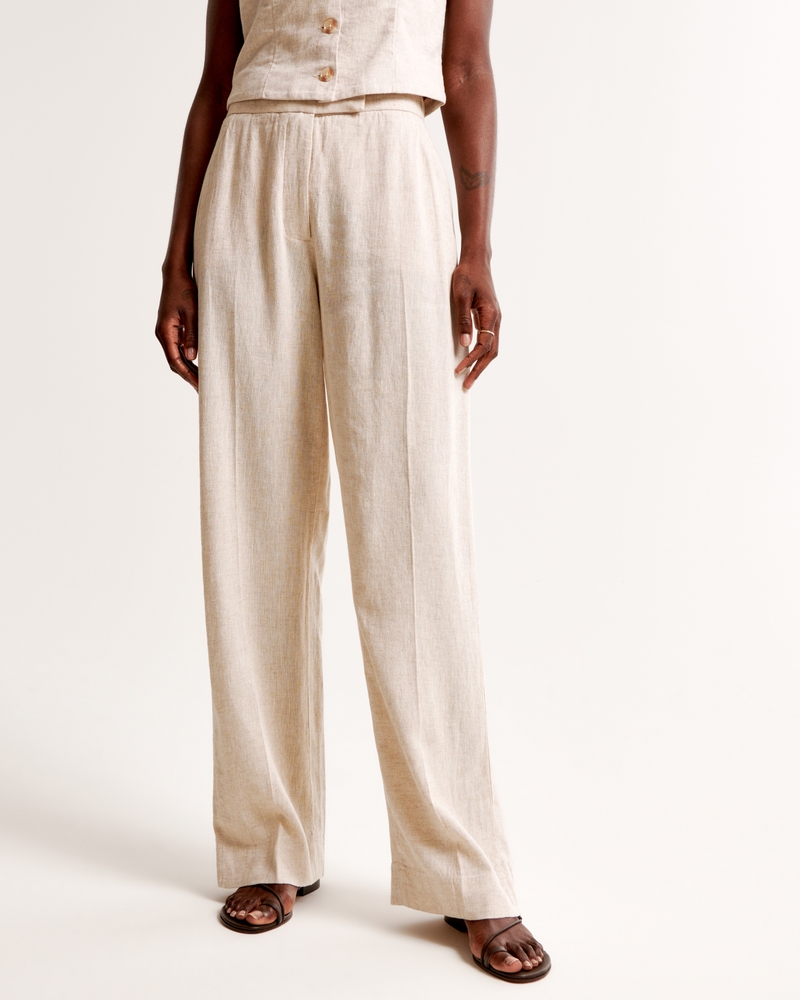 Linen-Blend Tailored Straight Pant
