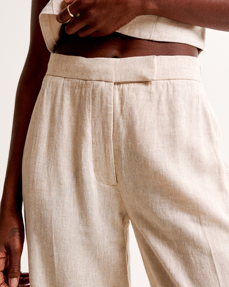 Linen-Blend Tailored Straight Pant