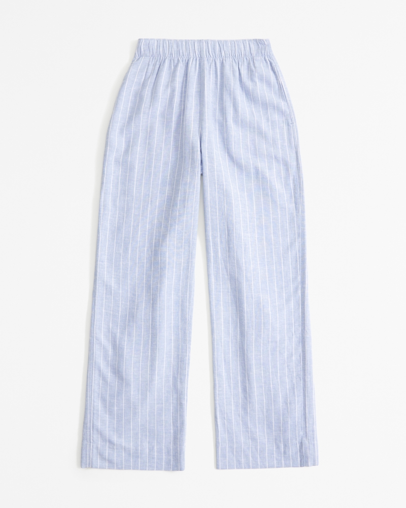 White and fashion blue striped linen pants