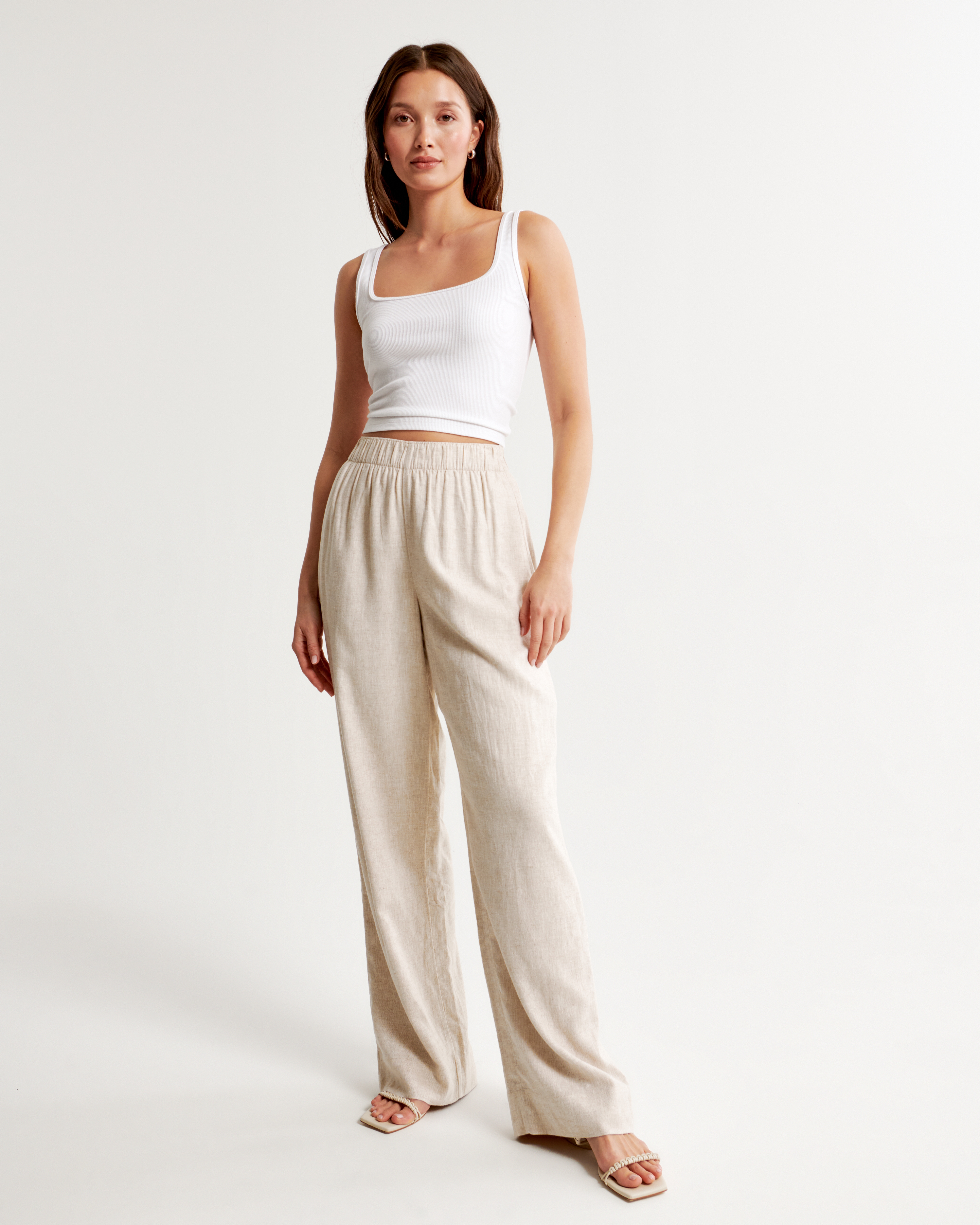 Abercrombie and Fitch linen boend cropped top deals and wide leg pant set