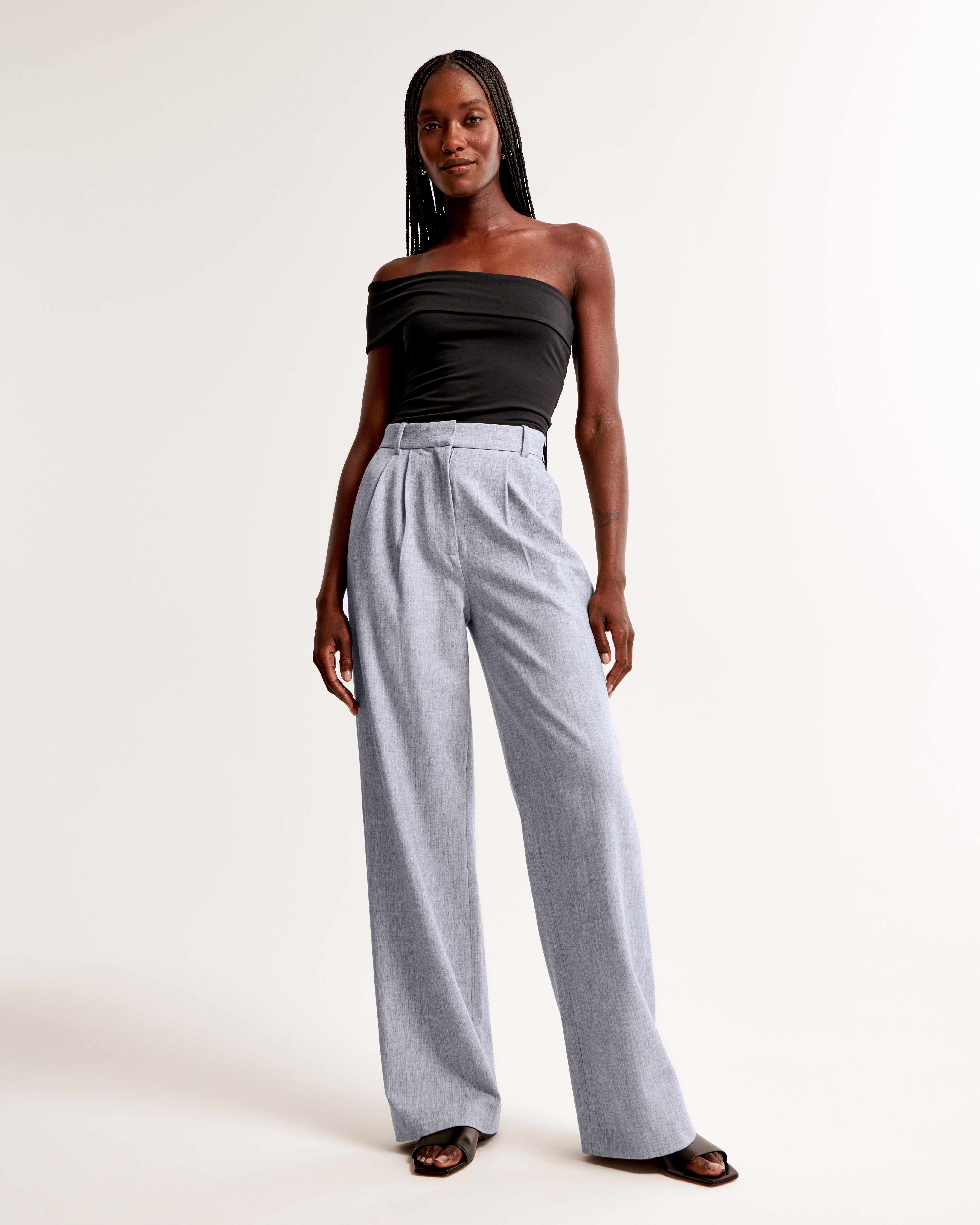 Abercrombie & Fitch A&f Sloane Tailored Wide Leg Pant In Gray