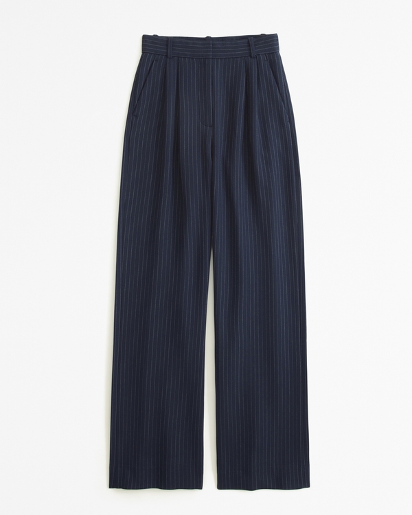 A&F Sloane Tailored Wide Leg Pant, Navy Stripe