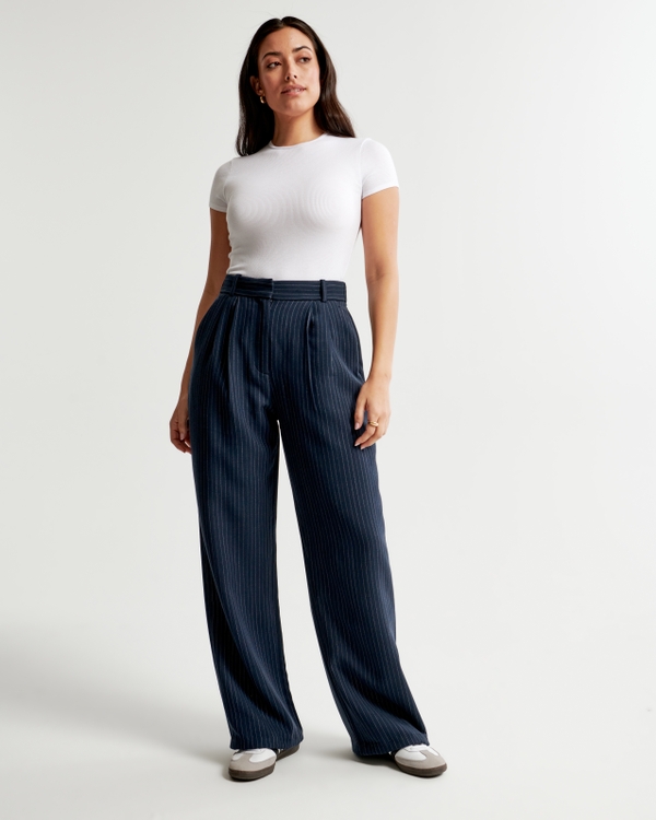 Curve Love A&F Sloane Tailored Pant, Navy Stripe