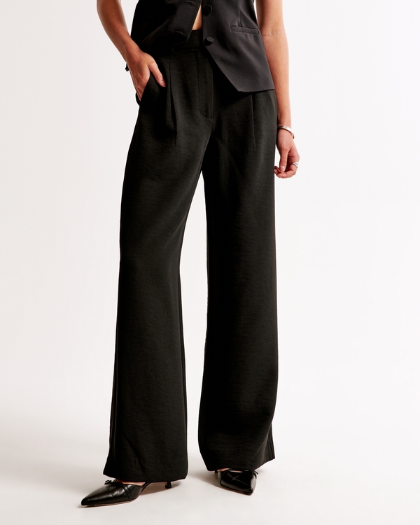 A&F Harper Tailored Premium Crepe Ultra-Wide Leg Pant, Black view 2