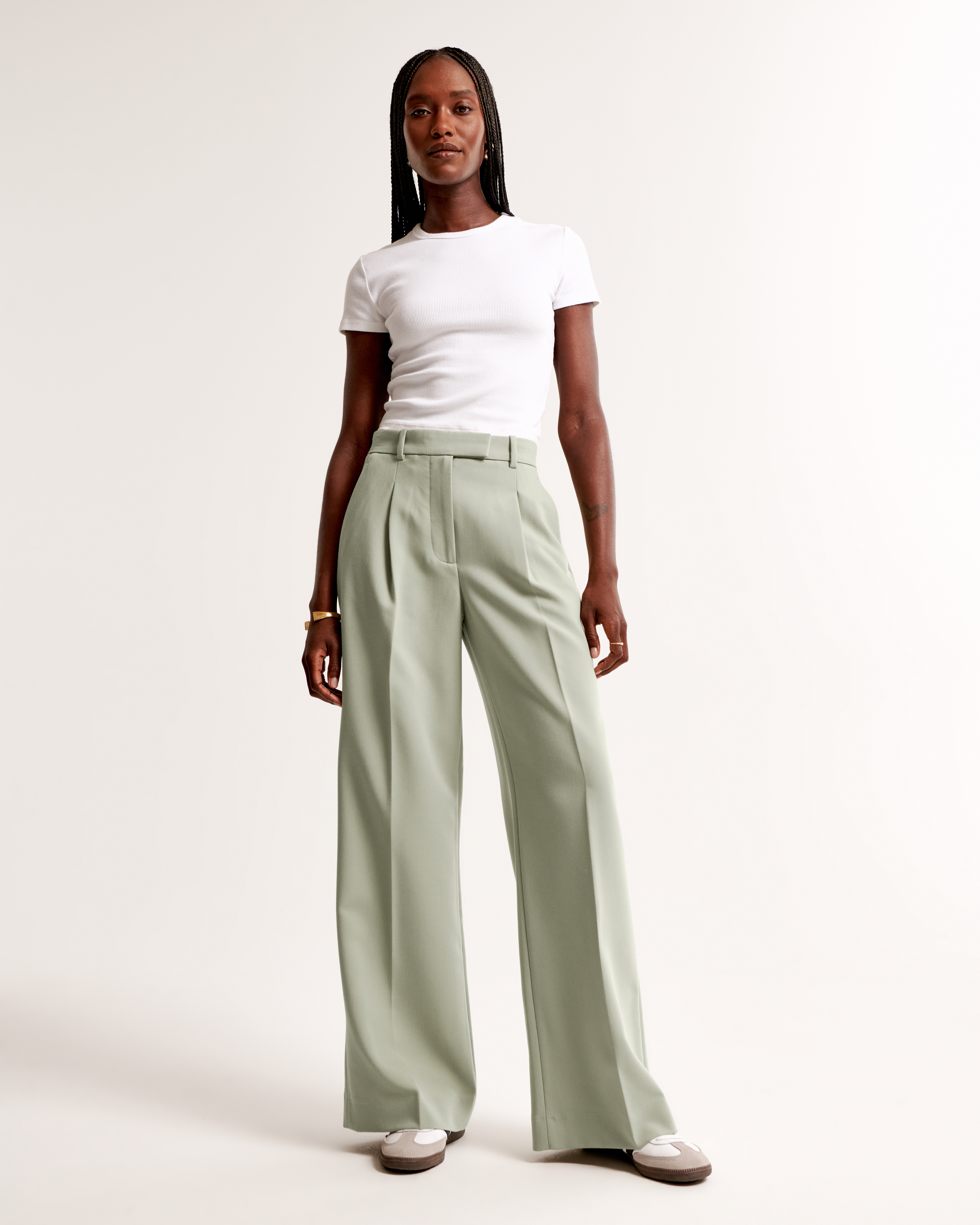 Abercrombie & Fitch A&f Harper Tailored Ultra Wide Leg Pant In Green