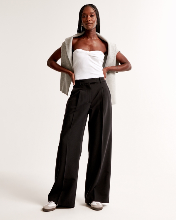 A&F Harper Tailored Wide Leg Pant, Black