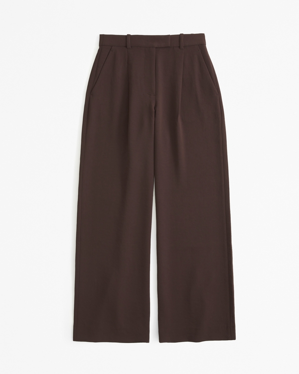 Curve Love A&F Harper Tailored Premium Crepe Ultra-Wide Leg Pant, Coffee