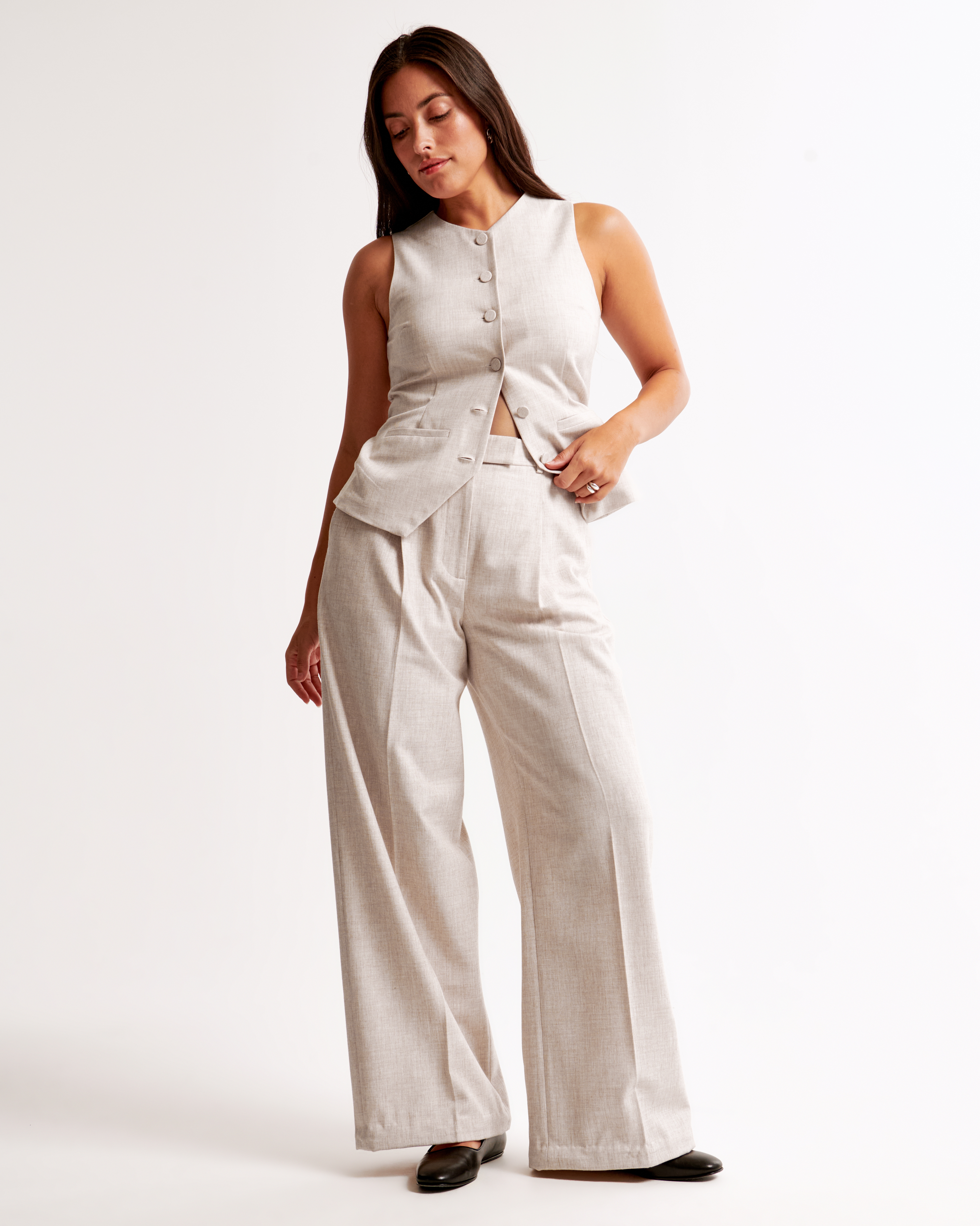 Abercrombie & Fitch Curve Love A&f Harper Tailored Ultra Wide Leg Pant In Neutral