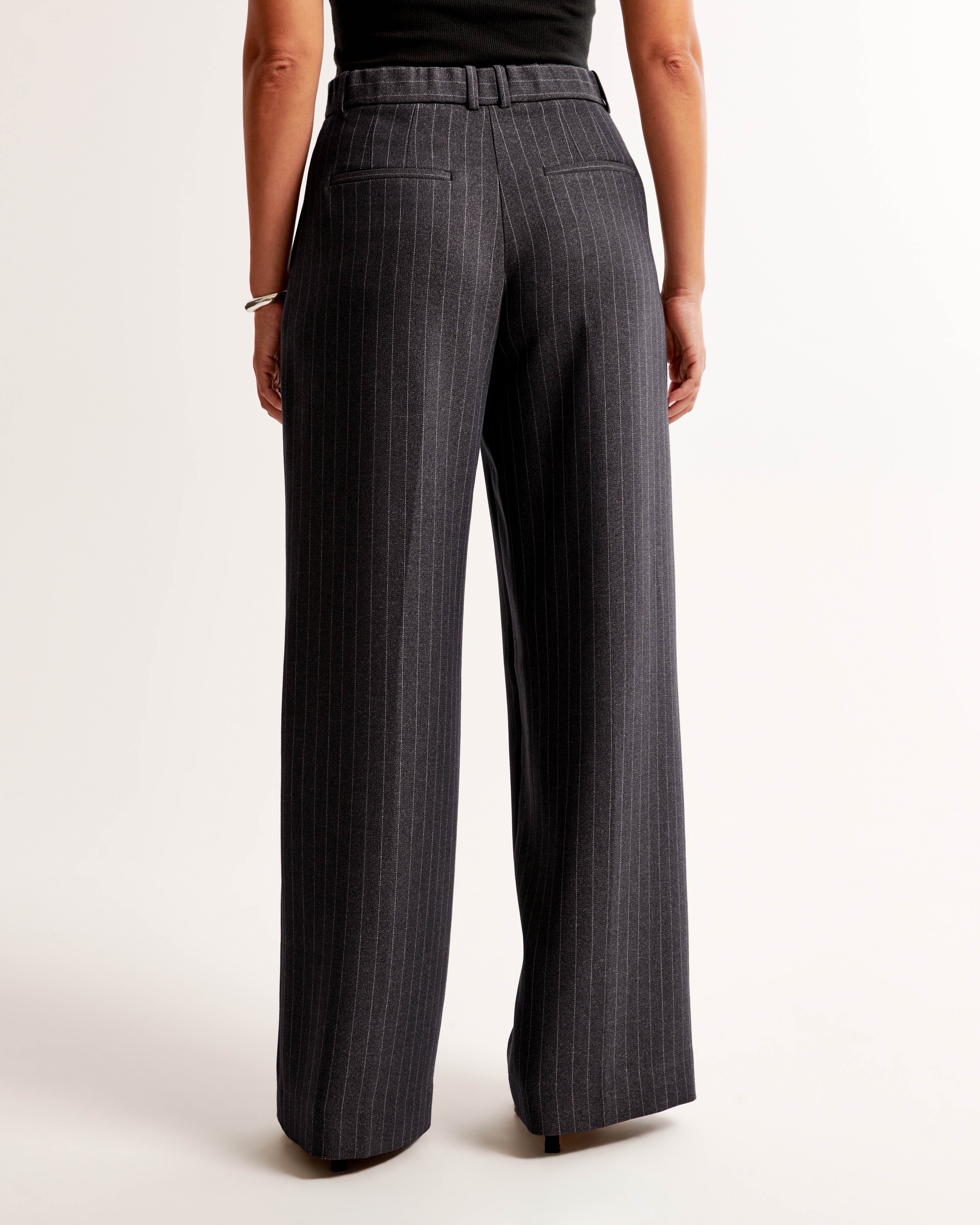 Grey pinstripe pants womens online