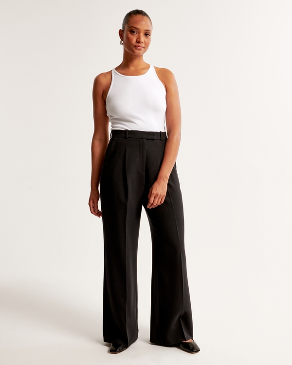 Curve Love A&F Harper Tailored Ultra Wide Leg Pant, Black view 1