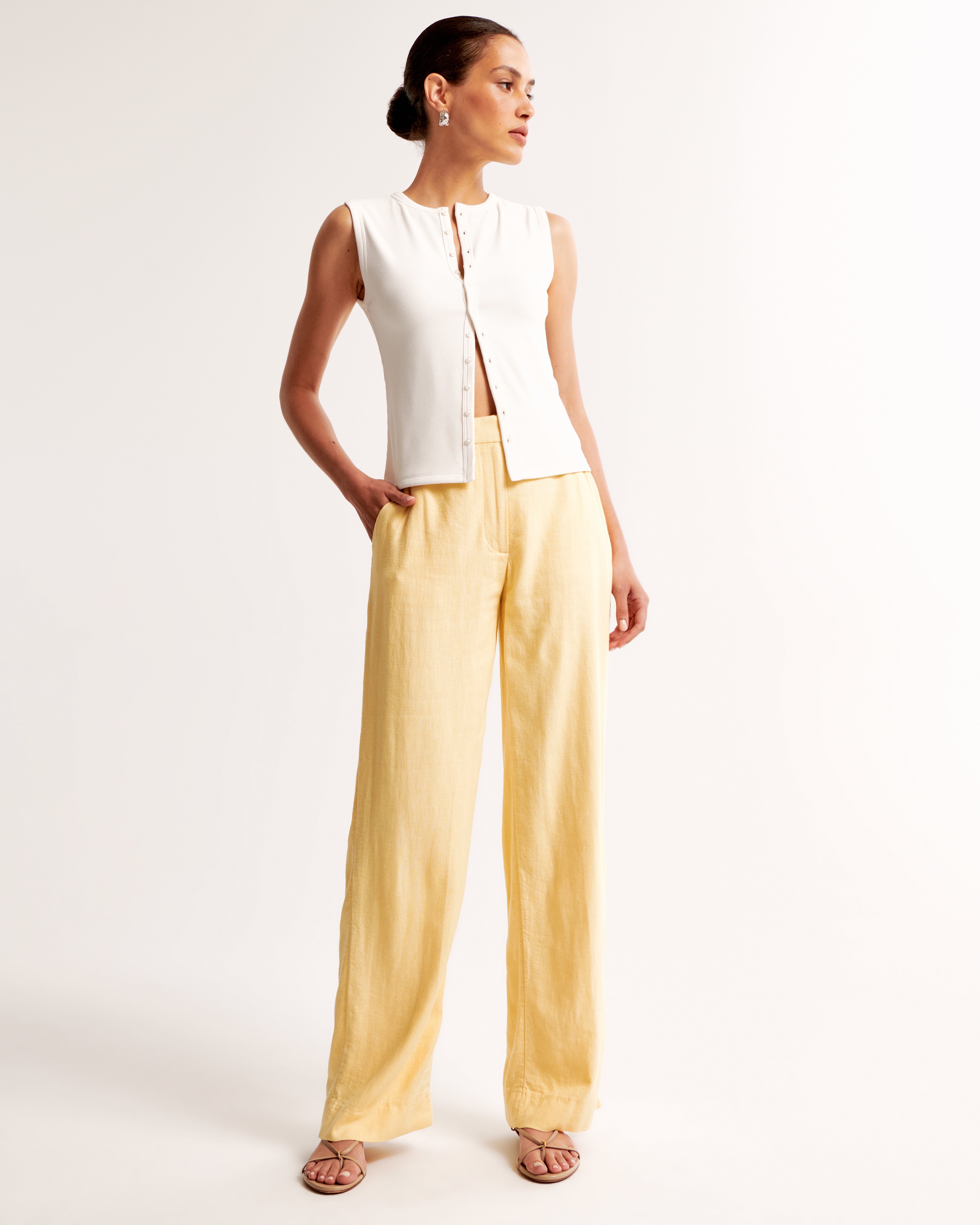 Women s Linen Blend Tailored Straight Pant Women s Clearance Abercrombie