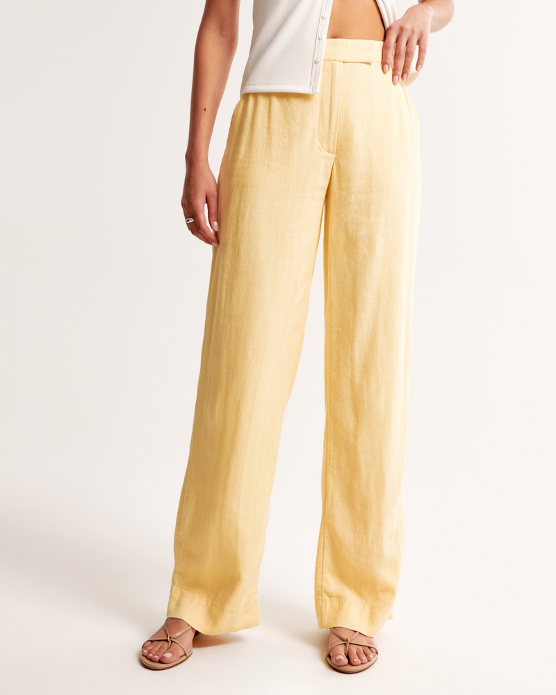 Linen-Blend Tailored Straight Pant