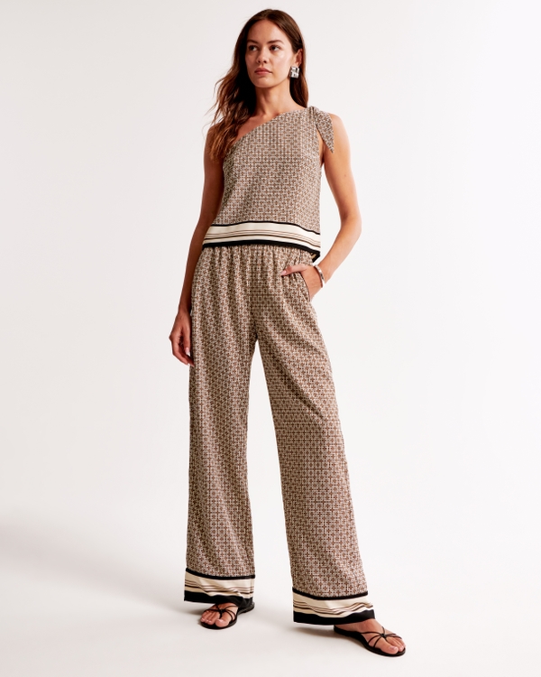 Drapey Pull-On Pant, Brown Pattern