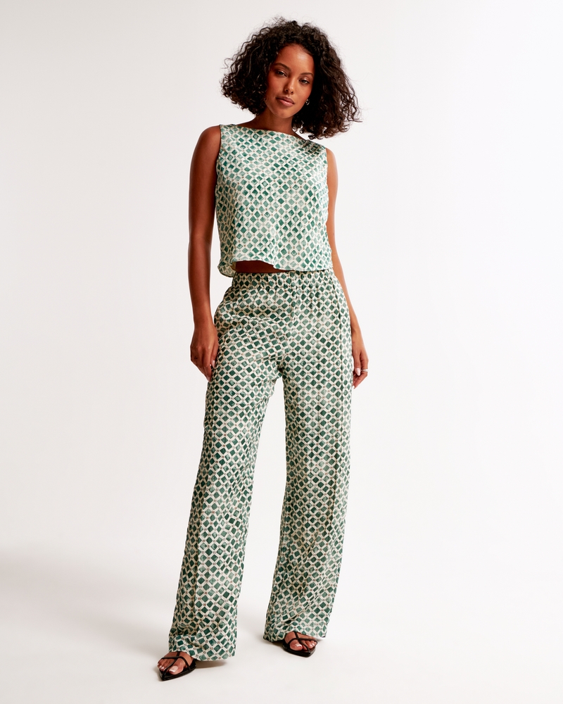 Premium Linen Scallop-Hem Set Top