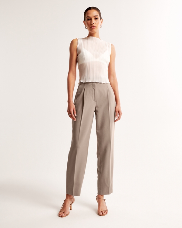 Ankle Grazing Tapered Tailored Pant, Taupe Gray