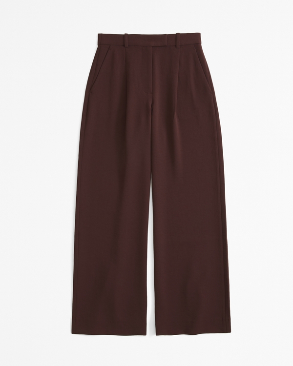 A&F Harper Tailored Premium Crepe Ultra-Wide Leg Pant, Coffee