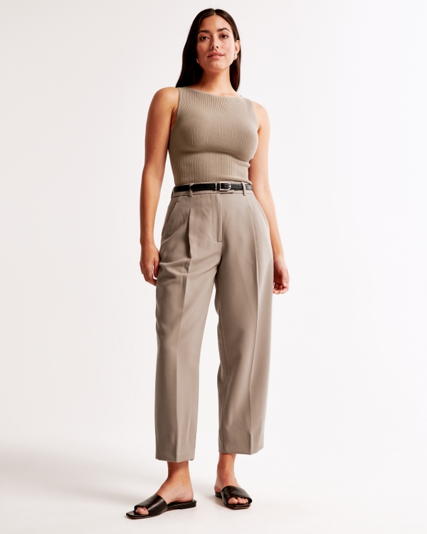 Curve Love Ankle Grazing Tapered Tailored Pant, Taupe Gray