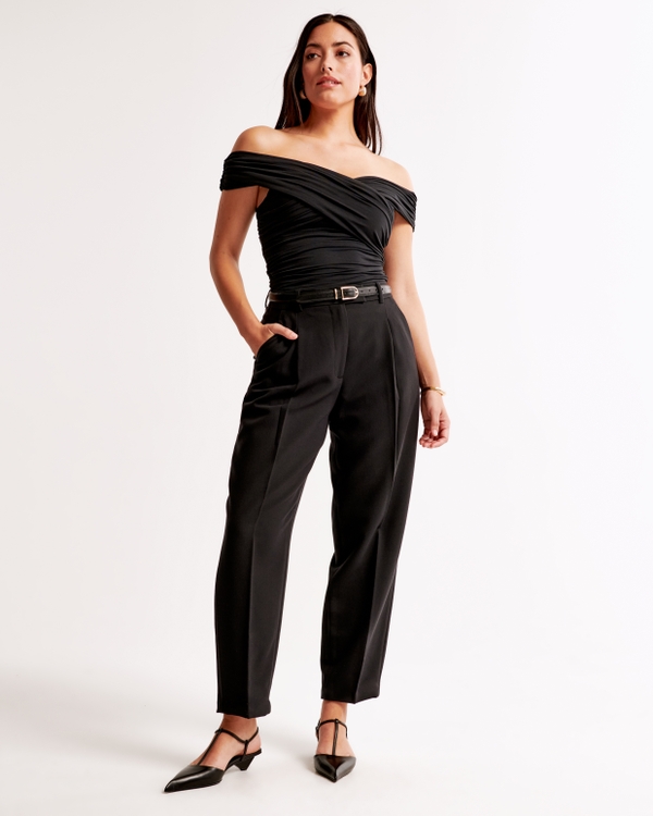 Curve Love Ankle Grazing Tapered Tailored Pant, Black
