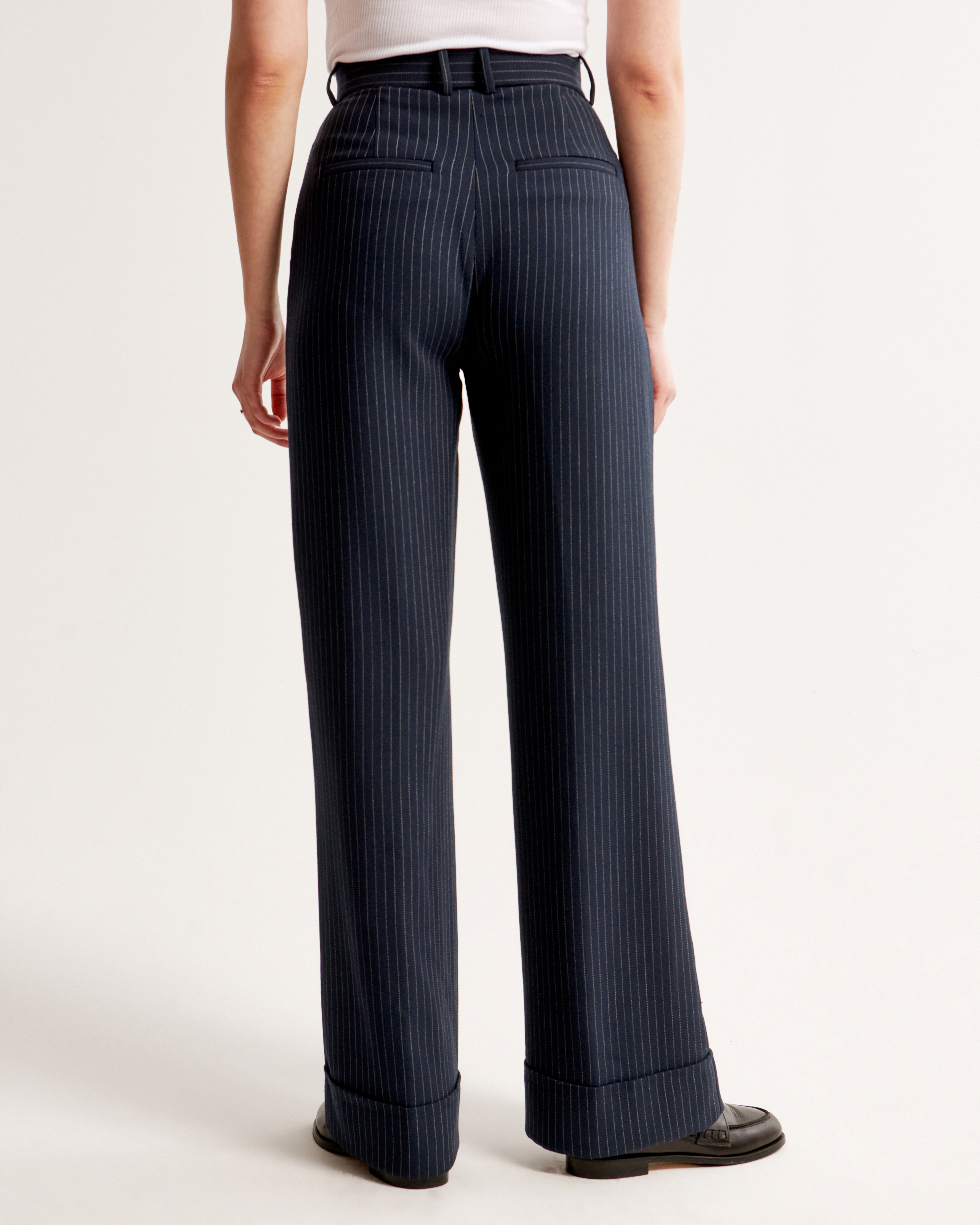 【関税込み】Tailored trousers with laced waistband Women's Cuffed Hem Tailored Wide Leg Pant | Women's
