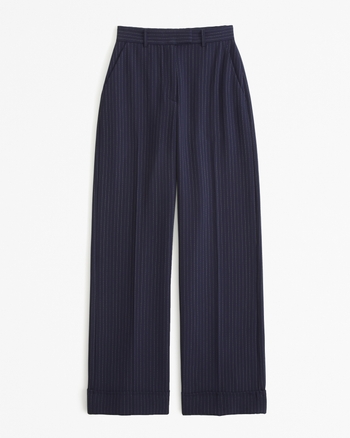 パンツ Pleddy Hem Strap Wide Banding Slacks (2color) Women's Cuffed Hem Tailored Wide Leg Pant | Women's