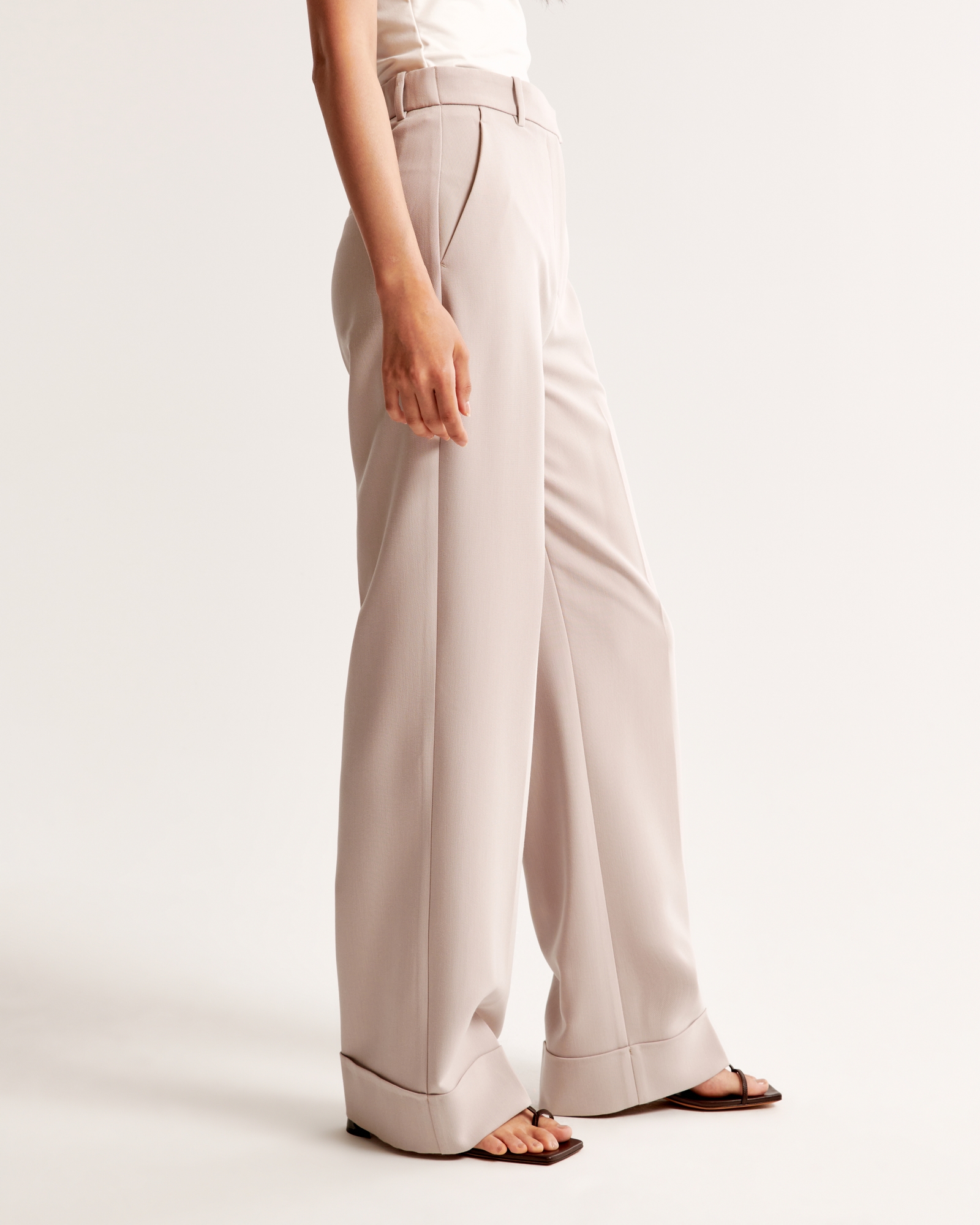 Cuffed Hem Tailored Wide Leg Pant