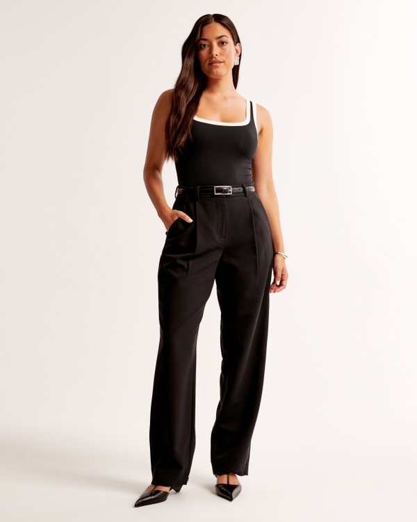Curve Love A&F Quinn Tailored Straight Pant, Black view 1