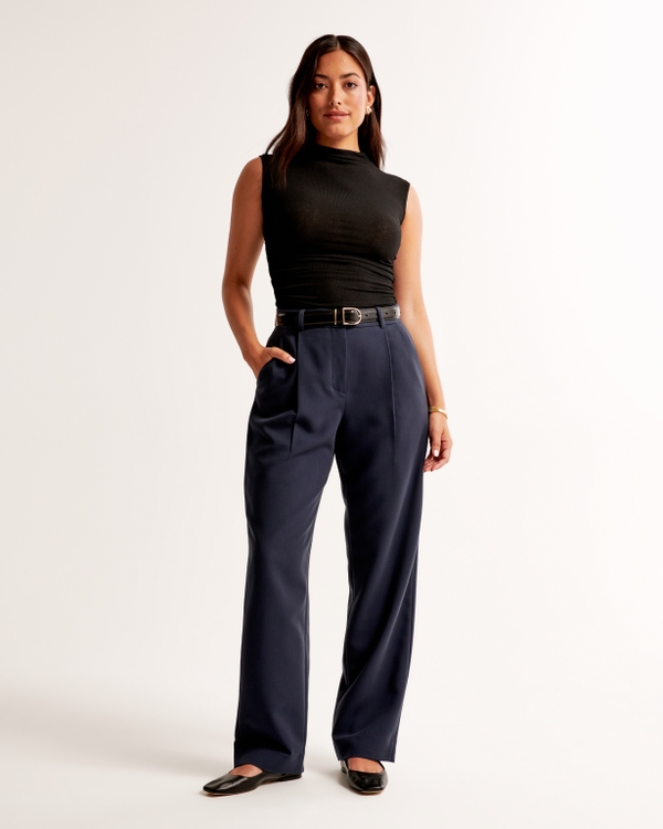 Curve Love A&F Quinn Tailored Straight Pant, Dark Indigo