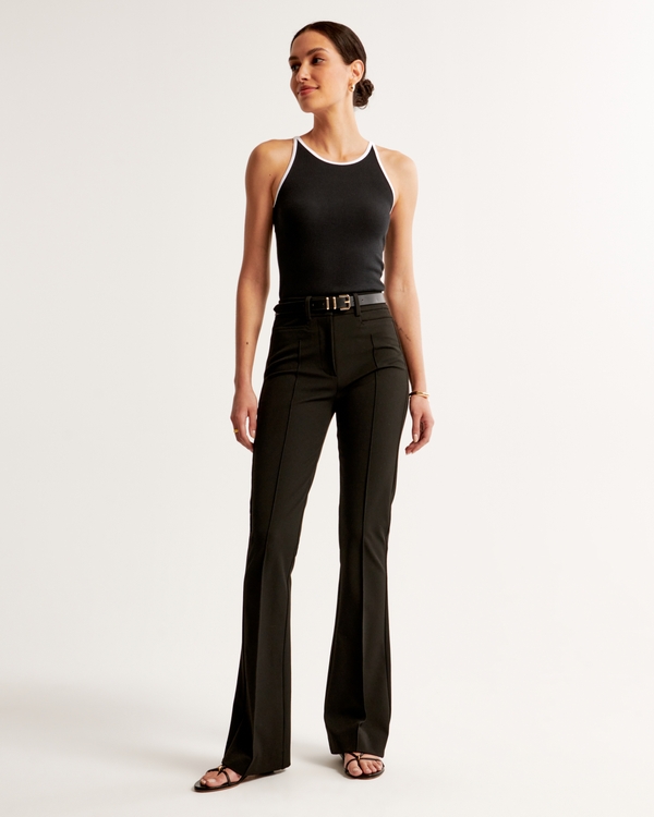 High Rise Flare Tailored Pant, Black