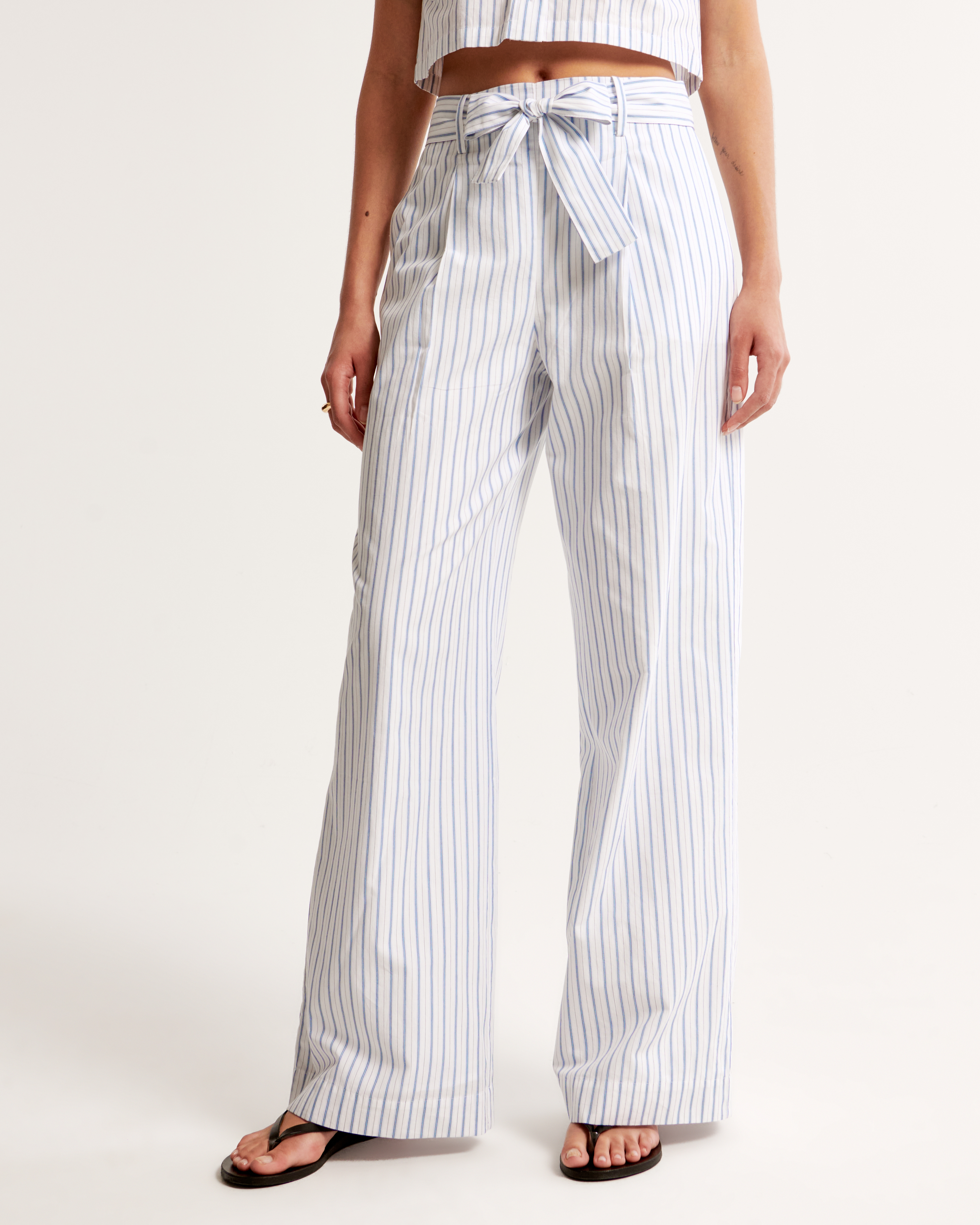 Women's Poplin Wide Leg Pant in Blue and White Stripe | Size 26 | Abercrombie u0026 Fitch