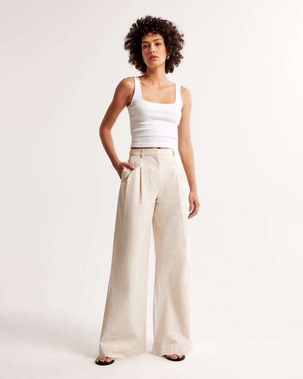 Utility Tailored Wide Leg Pant, Warm Beige