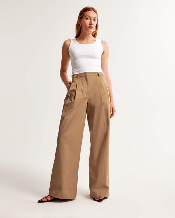 Utility Tailored Wide Leg Pant, Brown