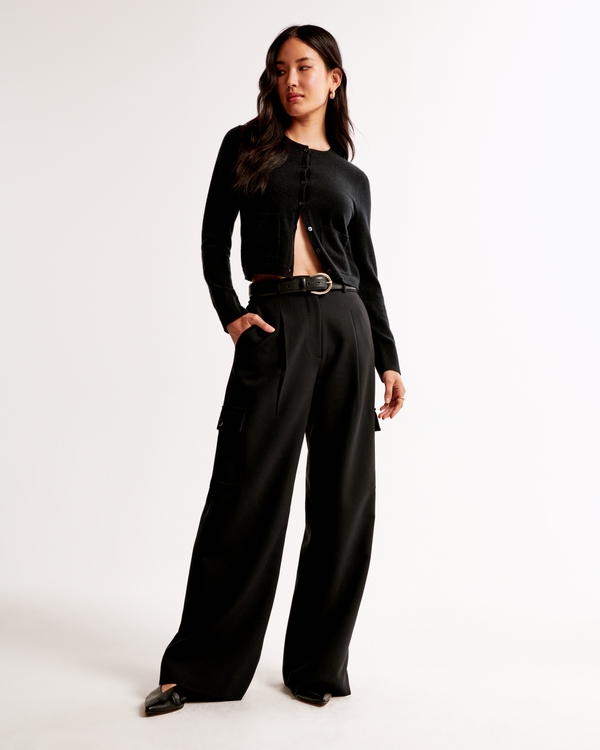 A&F Harper Tailored Ultra Wide Leg Cargo Pant, Black