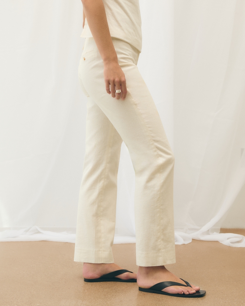 Mid Rise Linen-Blend Tailored Straight Pant