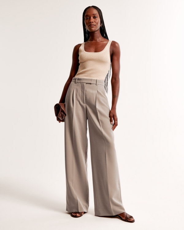 A&F Harper Tailored Wide Leg Pant, Taupe Gray