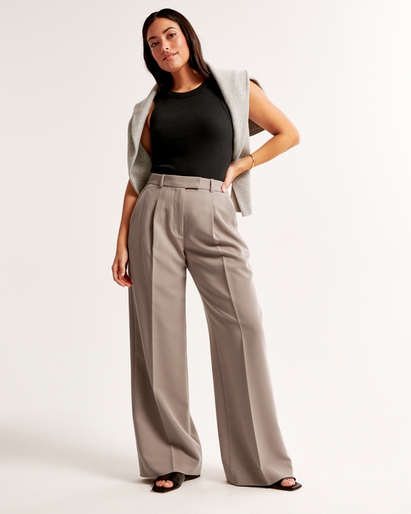 Curve Love A&F Harper Tailored Wide Leg Pant, Taupe Gray