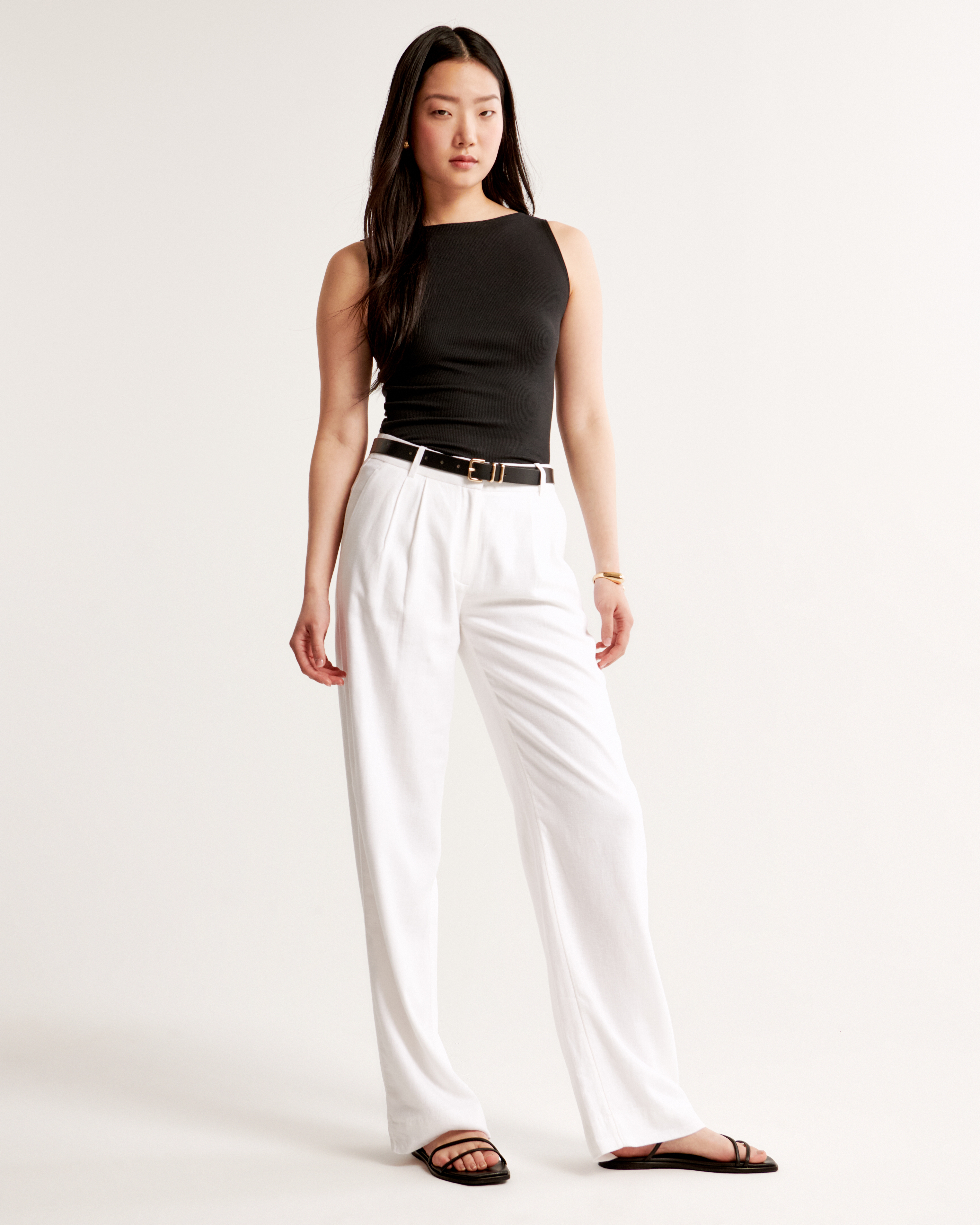 Abercrombie & Fitch A&f Sloane Low Rise Tailored Linen-blend Pant In White
