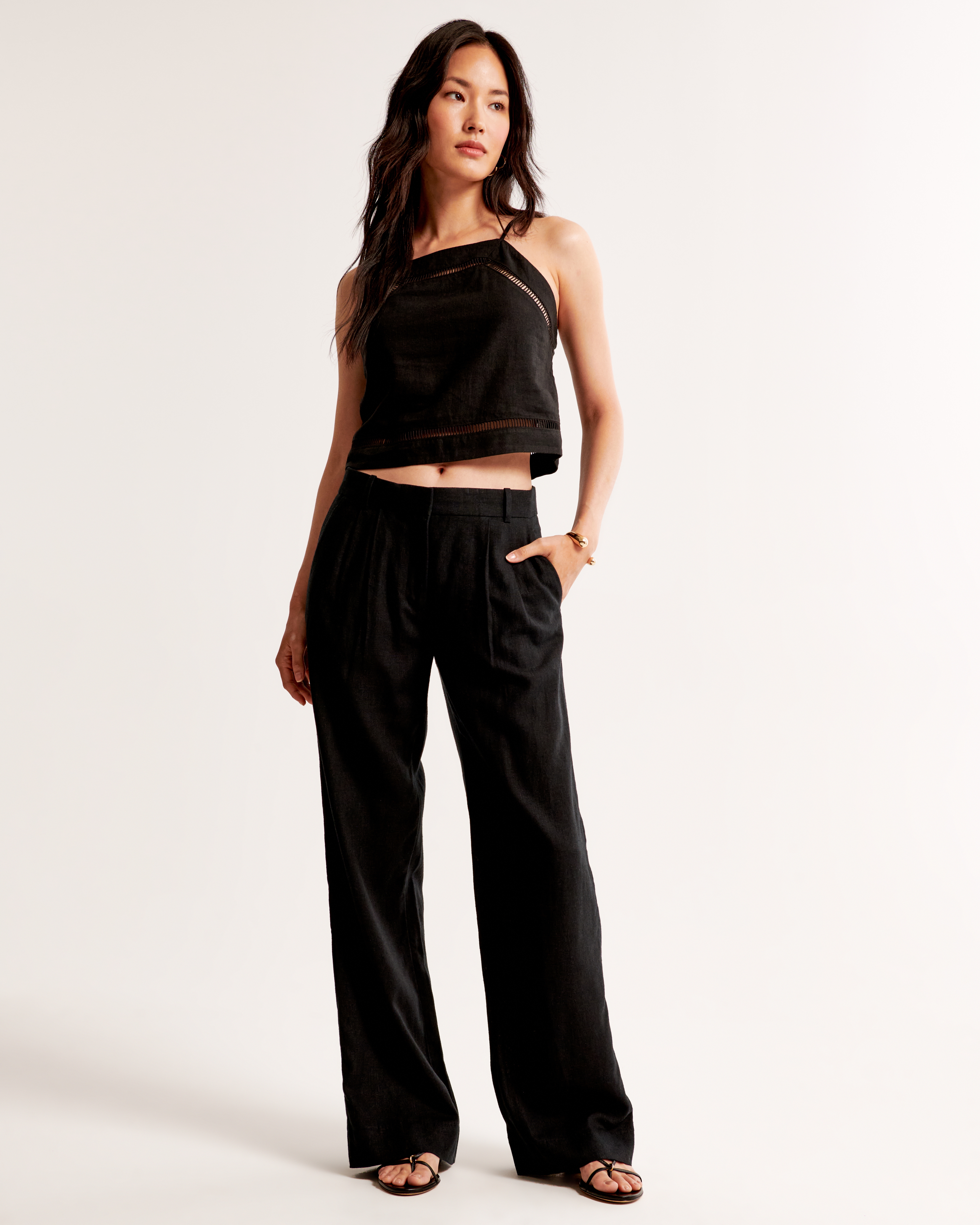 Abercrombie & Fitch A&f Sloane Low Rise Tailored Linen-blend Pant In Black