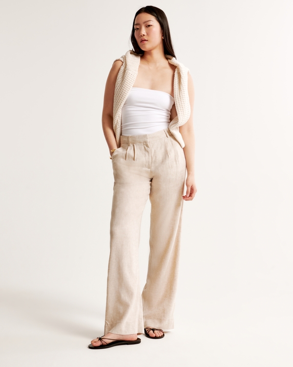 A&F Sloane Low Rise Tailored Linen-Blend Pant, Light Beige