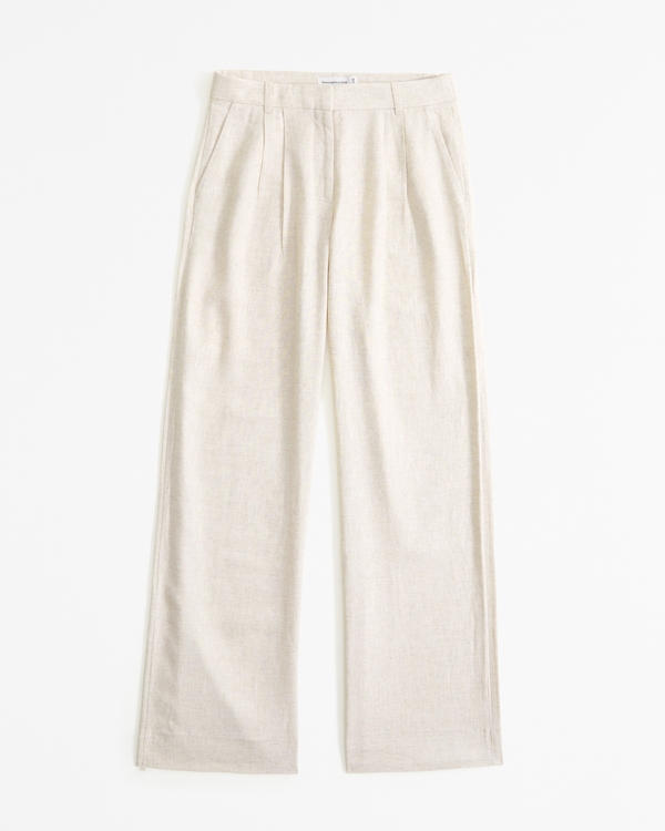 A&F Sloane Low Rise Tailored Linen-Blend Pant, Light Beige