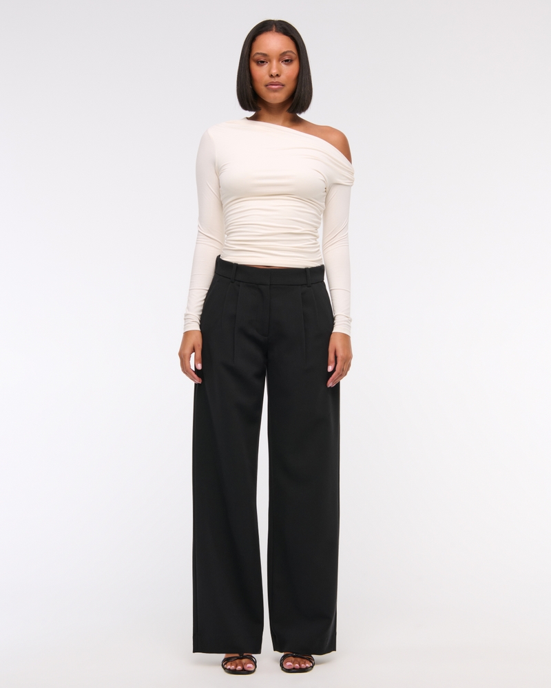 A&F Sloane Low Rise Tailored Linen-Blend Wide Leg Pant