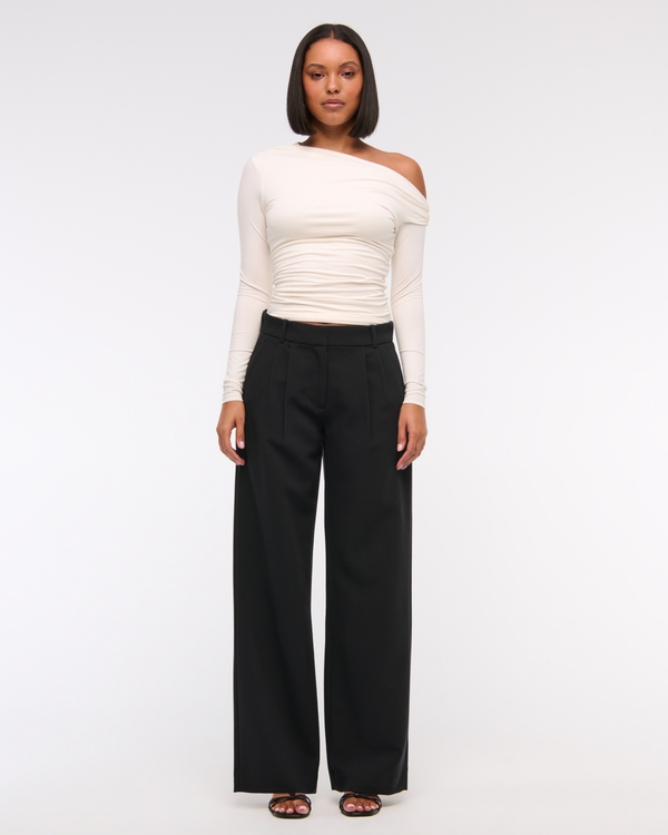 A&F Sloane Low Rise Tailored Wide Leg Pant, Black